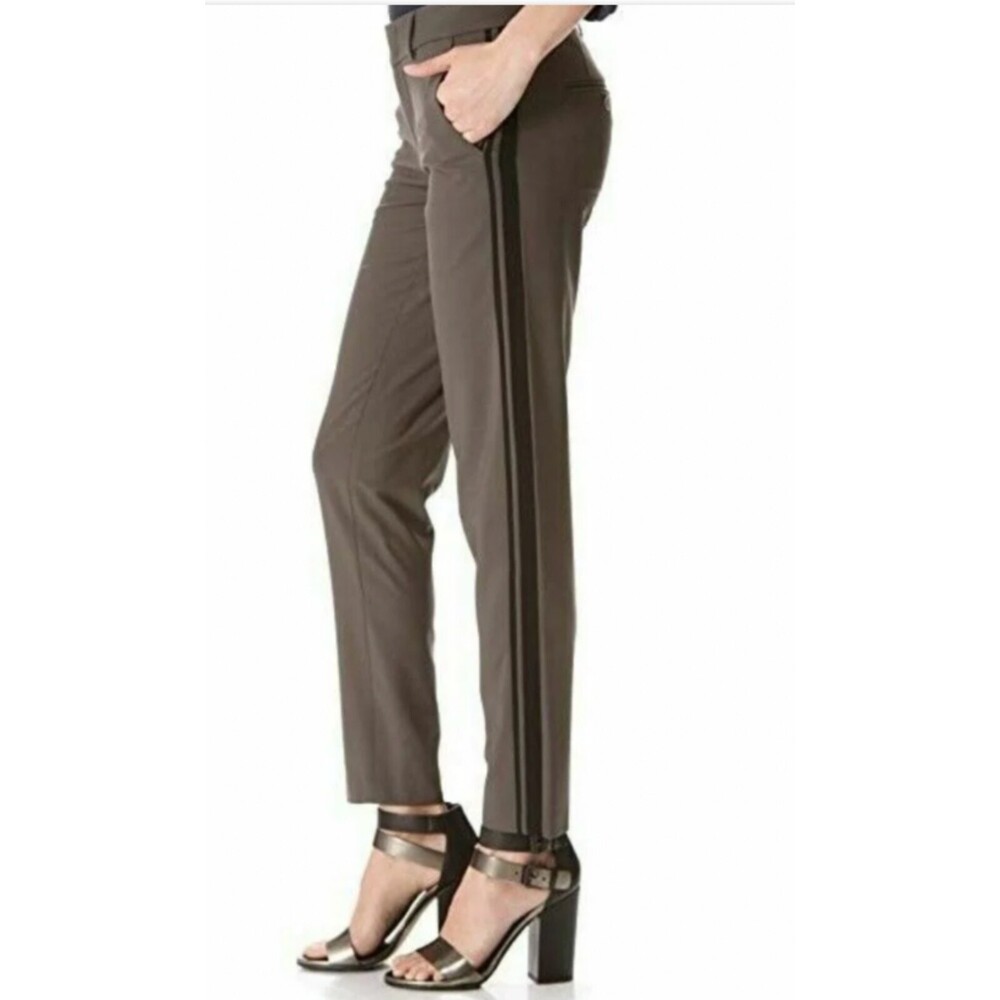 Vince Wool Blend Pants Womens 12 Brown Side Stripe Slim Full Length